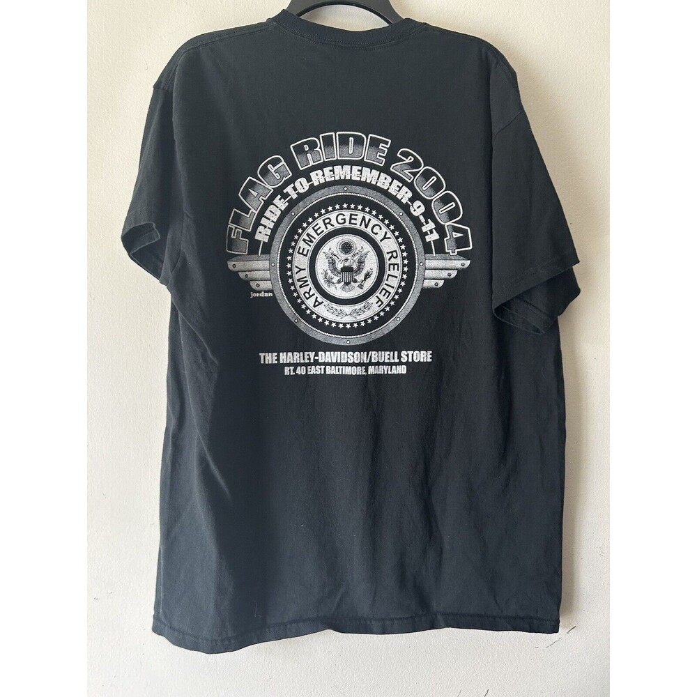 Vintage 2004 Harley Partnered Flag Motorcycle Bike Ride T-Shirt Men’s Size XL - Picture 1 of 3